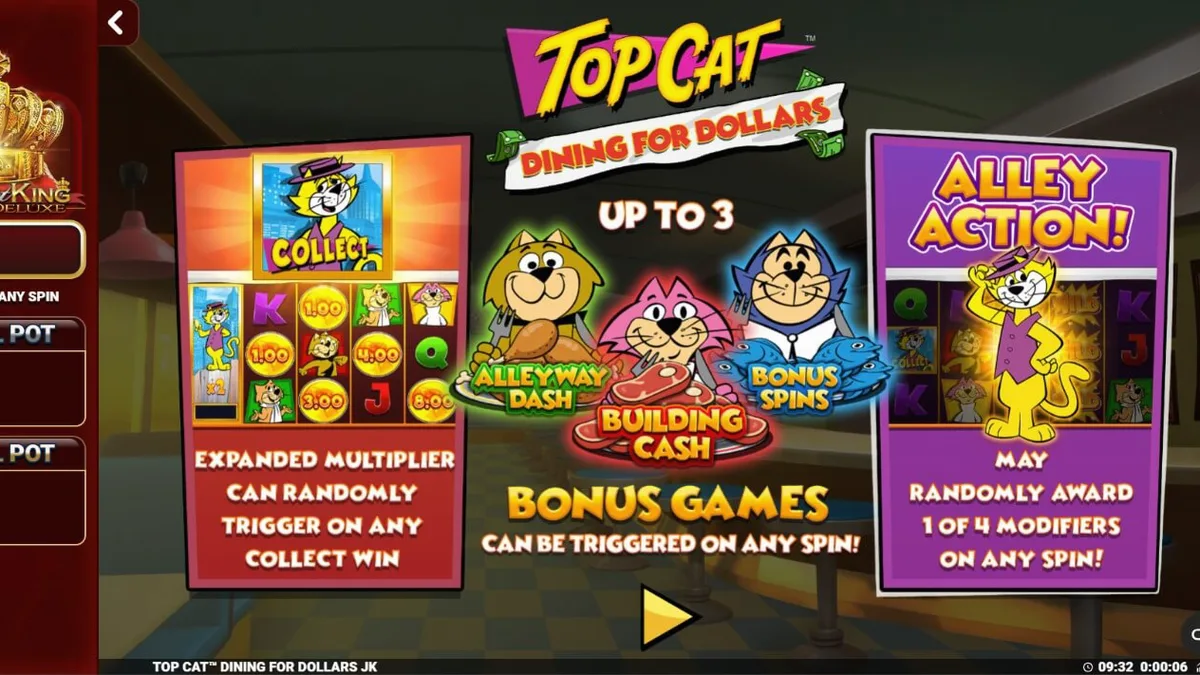 Top Cat Dining For Dollars slot gameplay