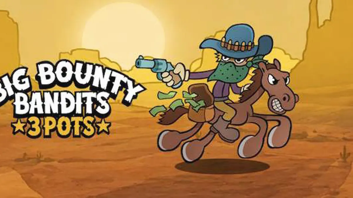Tampilan visual slot Big Bounty Bandits: 3 Pots dengan tema koboi kartun