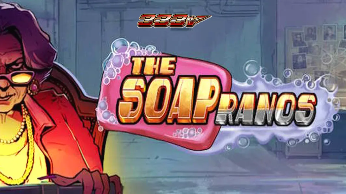 Tampilan visual slot Soapranos dengan elemen neon dan grid 5x3